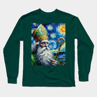 Saint Patrick in Starry Night Long Sleeve T-Shirt